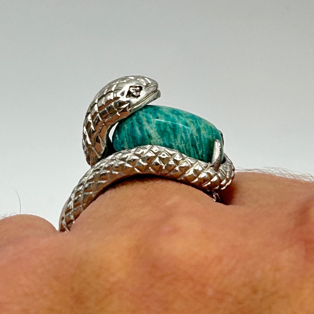 Amazonite Snake Ring; Stainless Steel